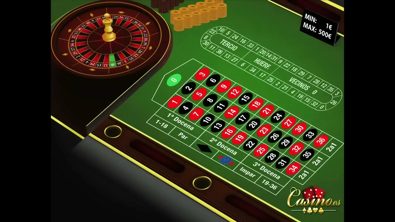 Mesa de ruleta online con el tapete y las apuestas marcadas